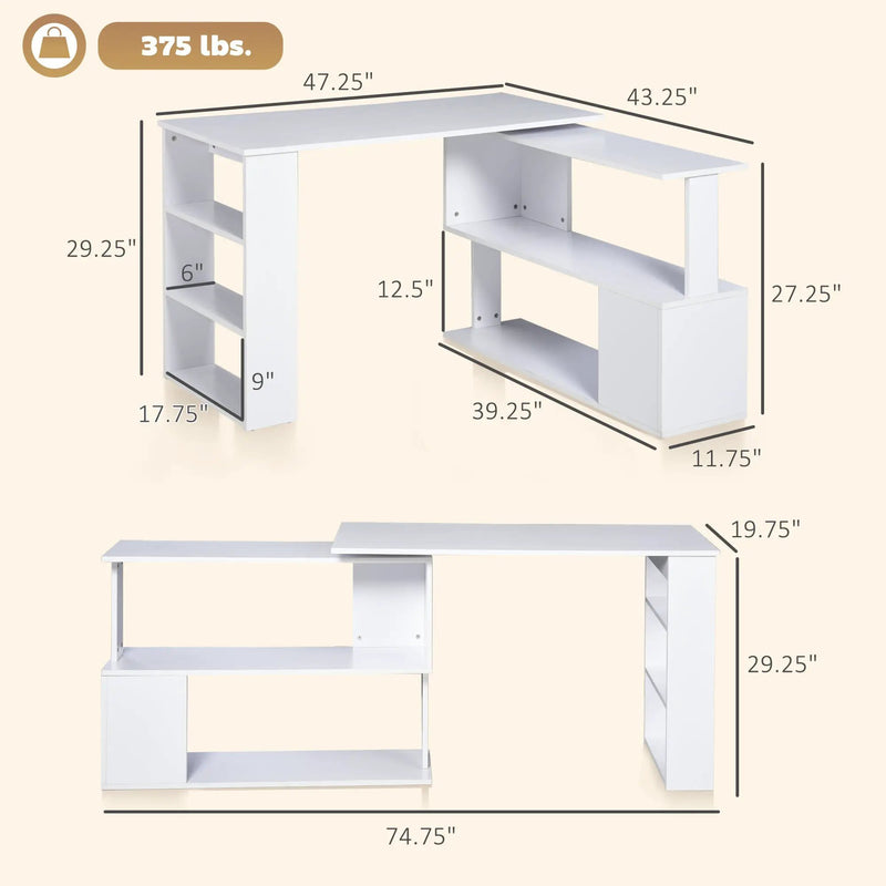 Writing Table Workstation: L Shaped Corner Computer Desk by HouseOfZazla