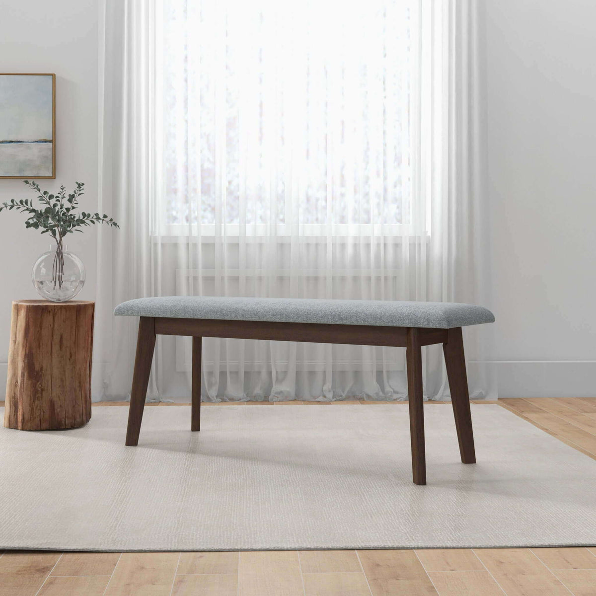 Carlos Upholstered Bench with High Density Foam Cushion - Gray, photo 3 of 13