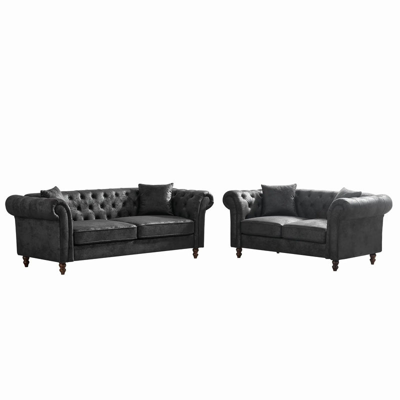 Chesterfield 3 And 2 Seater Sofa Set, High Tech Fabric Upholstered Couch For Living Room by Unique Piece Furniture