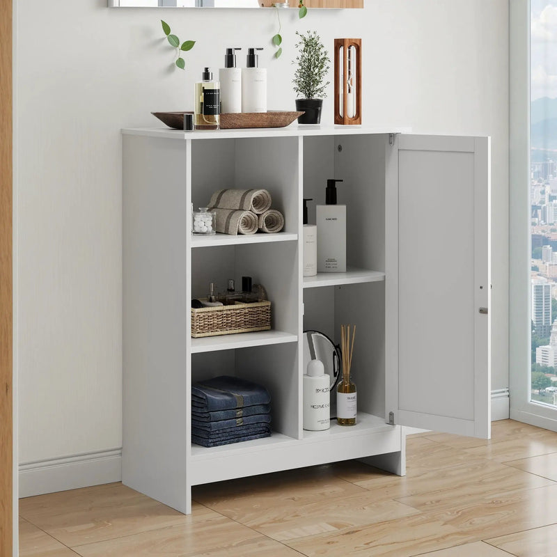 Classic Freestanding Bathroom And Kitchen Storage Cabinet With Adjustable Shelves - White by Unique Piece Furniture