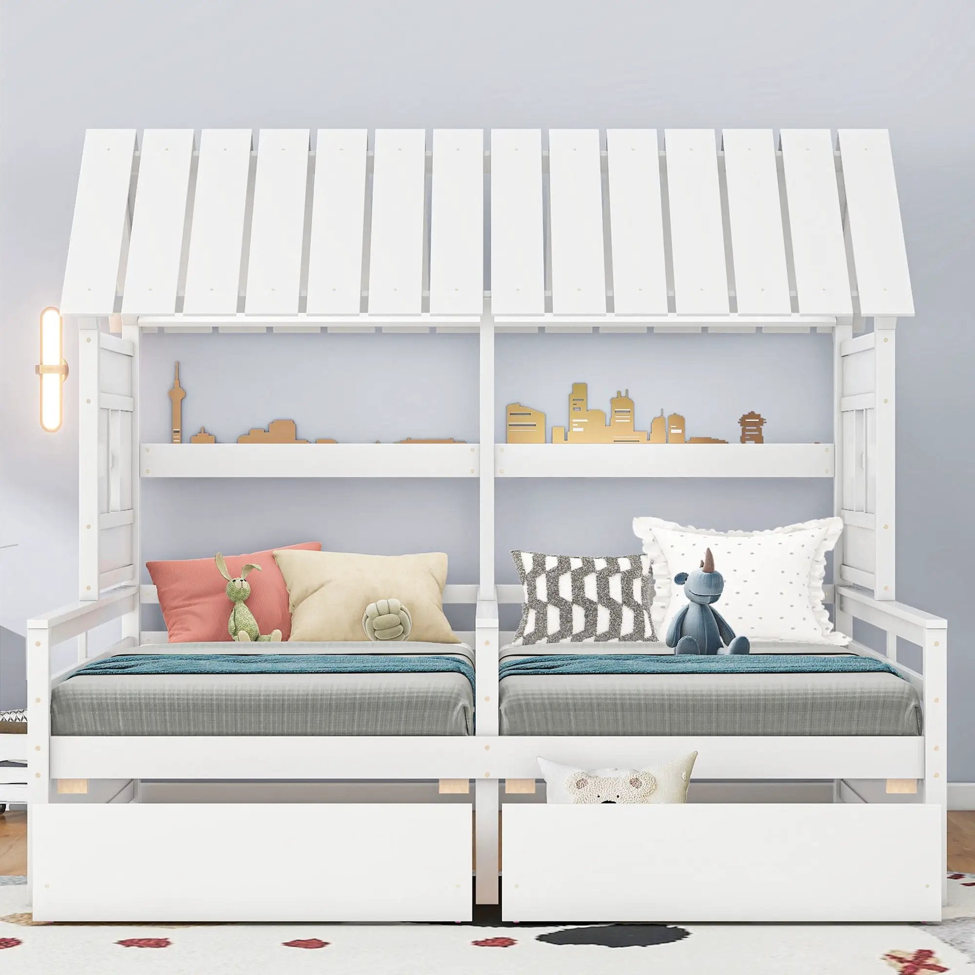 House Platform Beds With 2 Drawers, Side By Side Design by Unique Piece Furniture