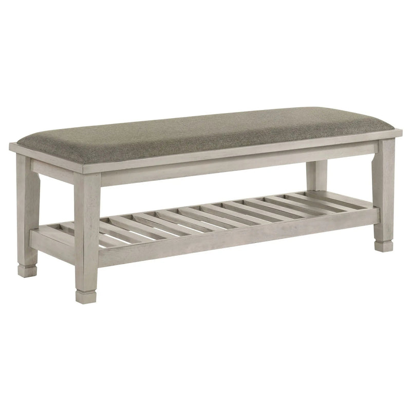 Franco Fabric Upholstered Bench with Shelf Distressed White by Unique Piece Furniture