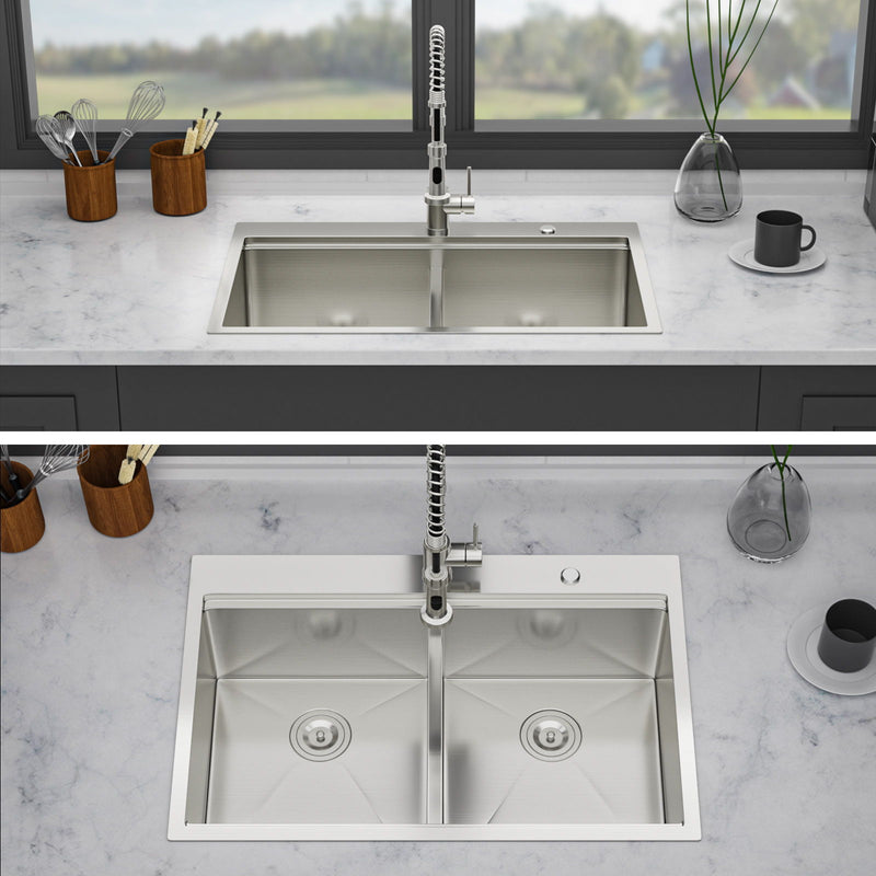 Topmount, Drop In Double Bowl Kitchen Sink by HouseOfZazla