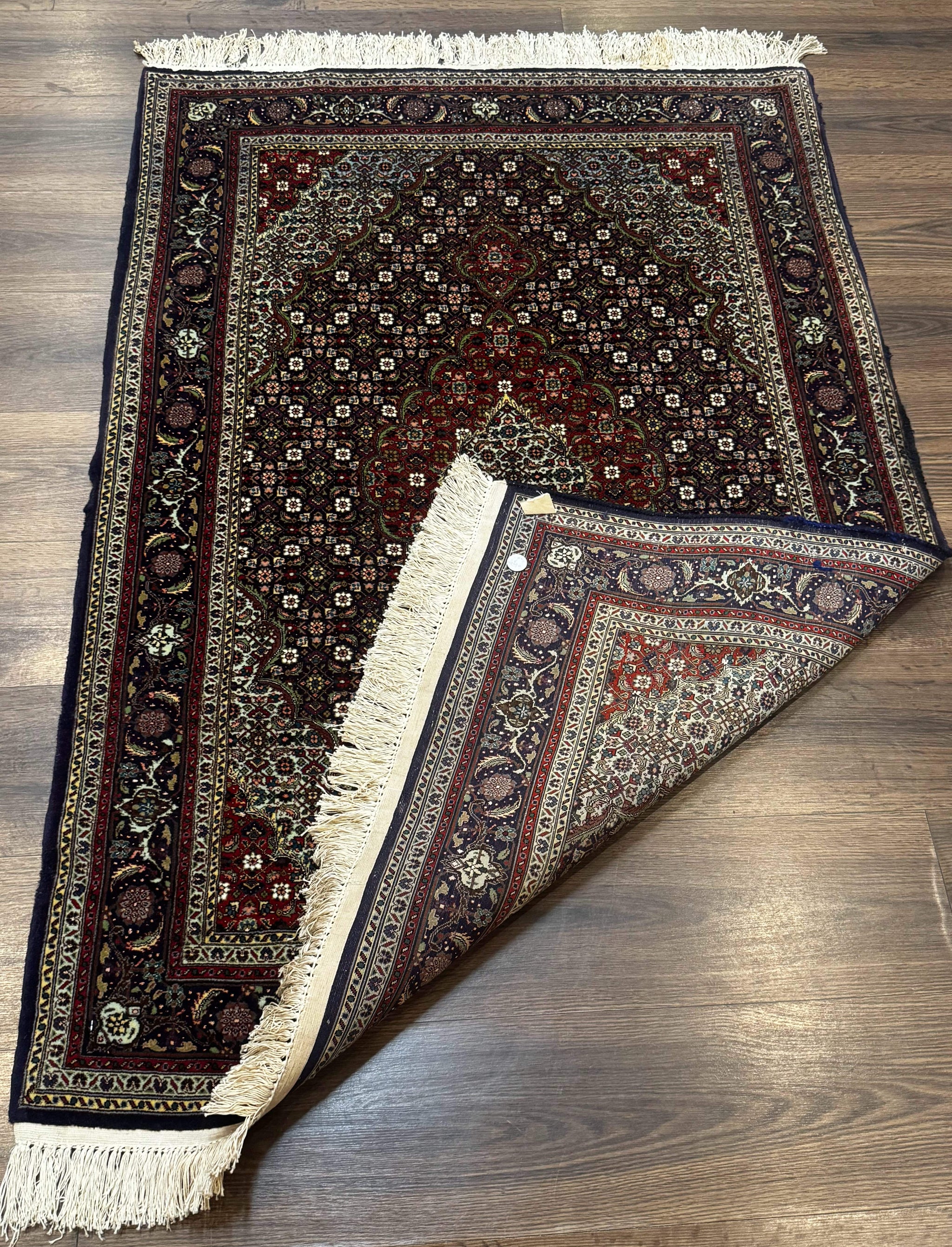 Persian Tabriz Rug 3x5, Wool on Silk Foundation, Very Fine 550 KPSI, Dark Navy Blue by Jewel Rugs