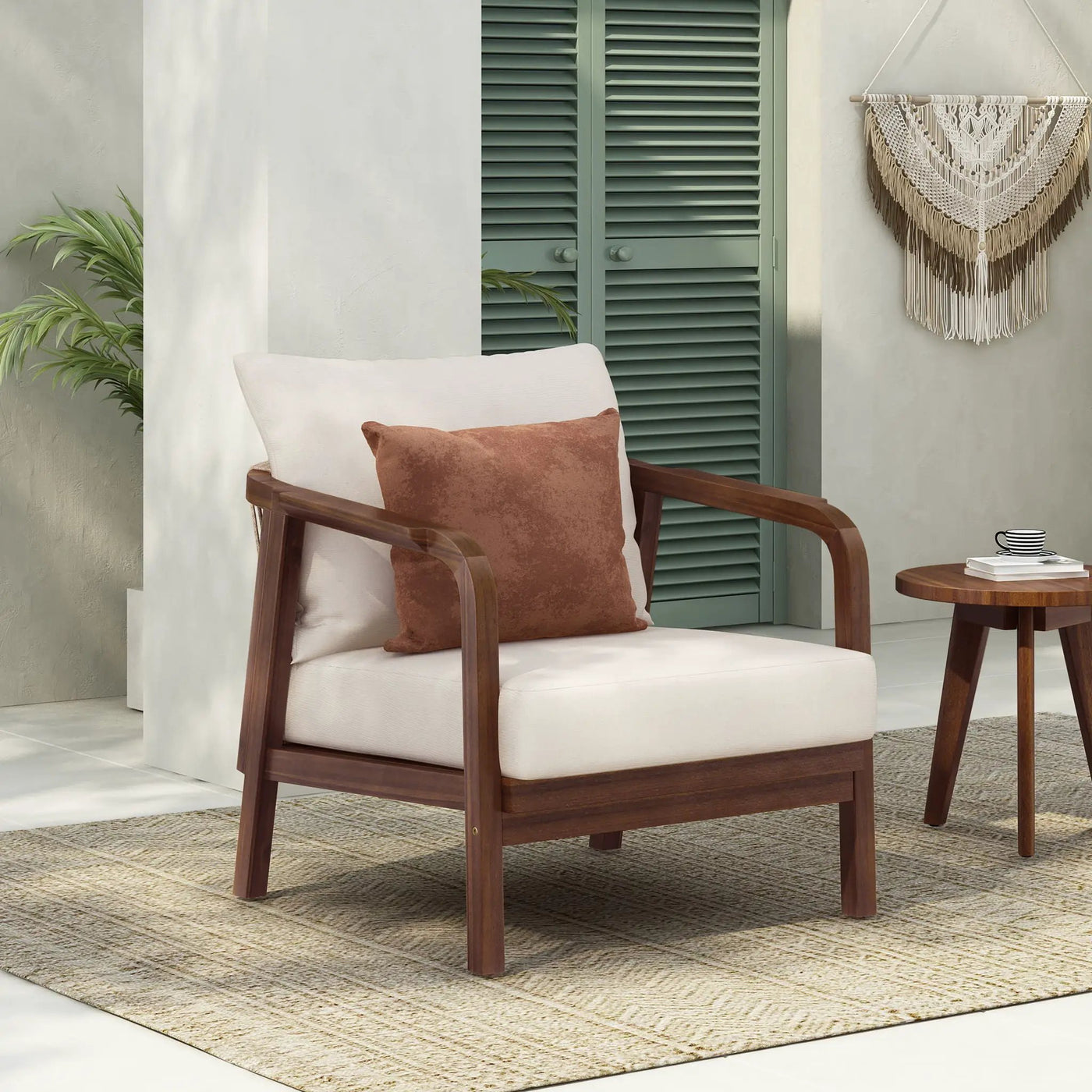 Outdoor Lounge Chair With Woven Backrest and Solid Wood Frame by HouseOfZazla