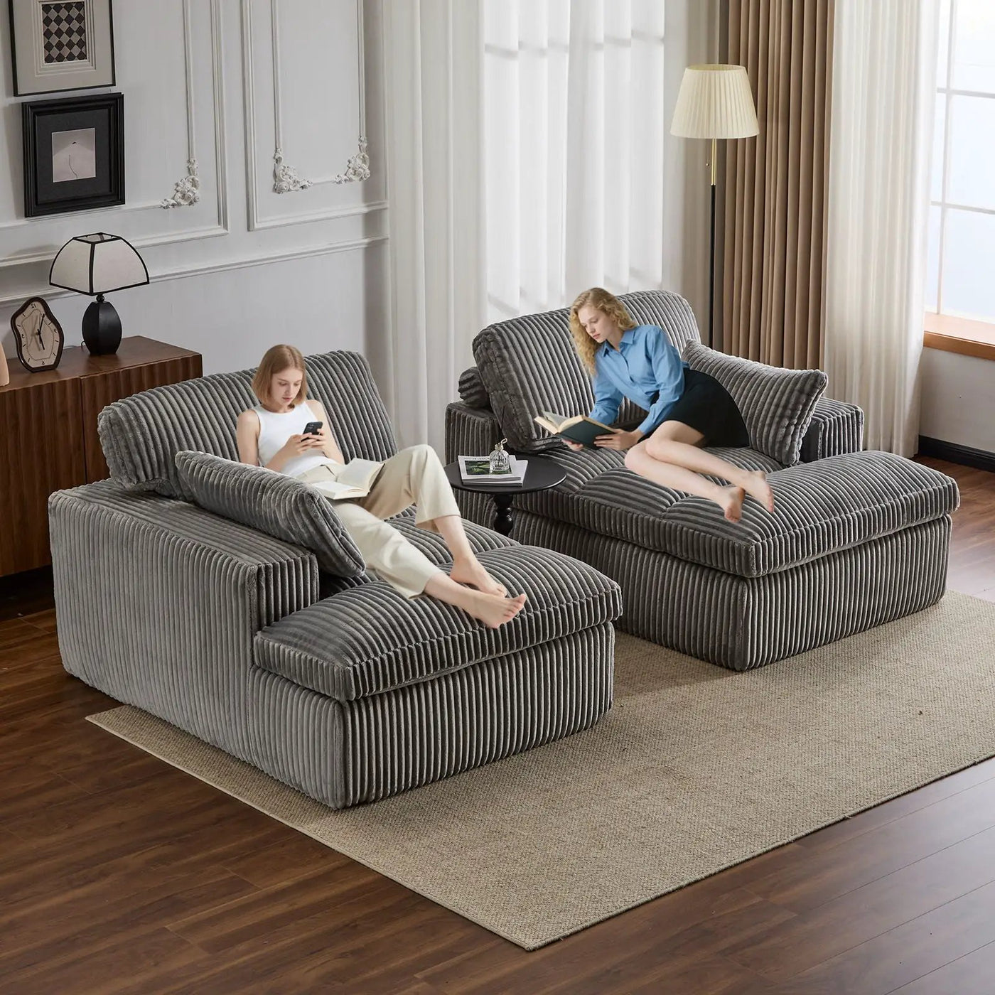 Double Chaise Lounge Chair, Oversized Upholstered Sleeper Cloud Couch by HouseOfZazla