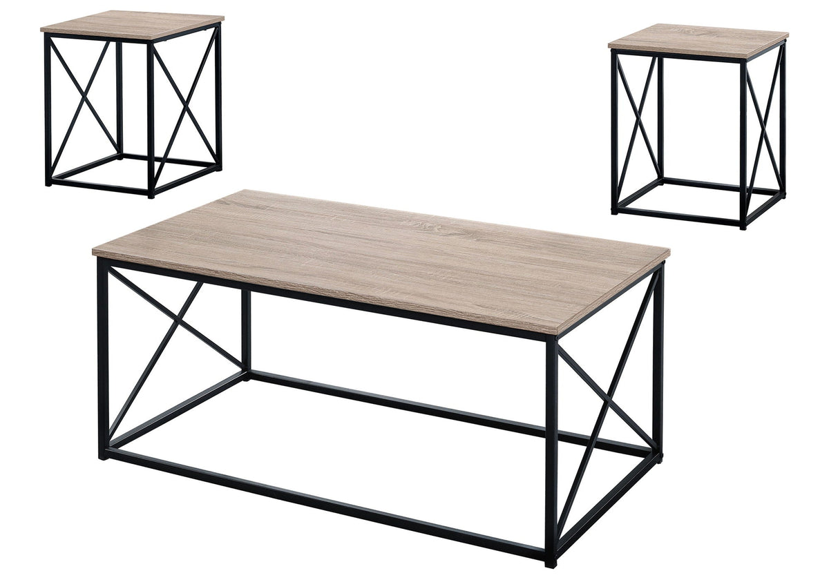 Modern 3 Piece Table Set with Metal X Frame - Taupe, photo 2 of 4