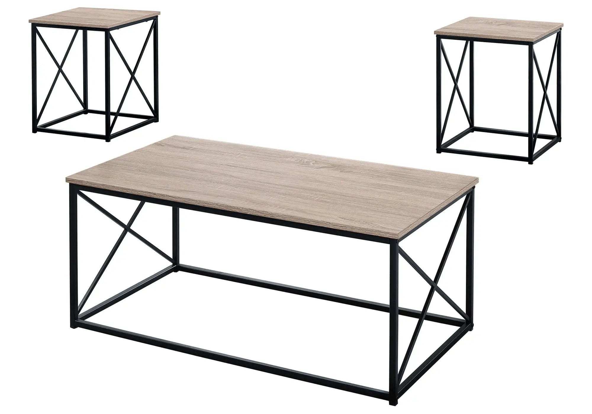 3 Pieces Table Set, Coffee, End, Side, Accent - Brown / Black by HouseOfZazla