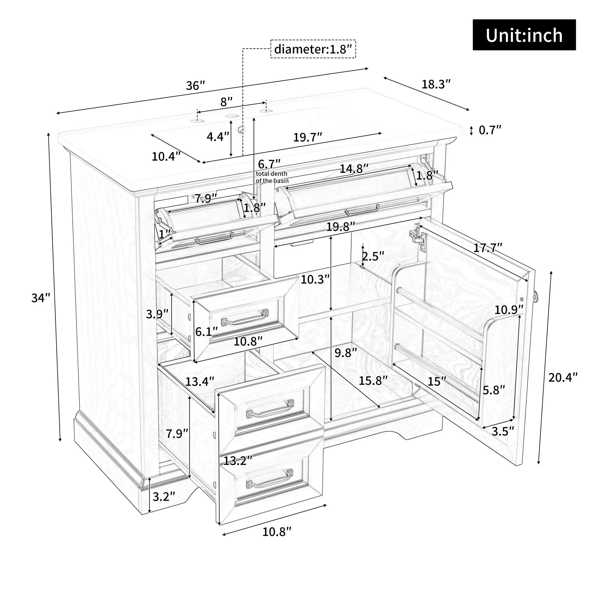 36-Inch Bathroom Vanity with Ceramic Sink Top by HouseOfZazla