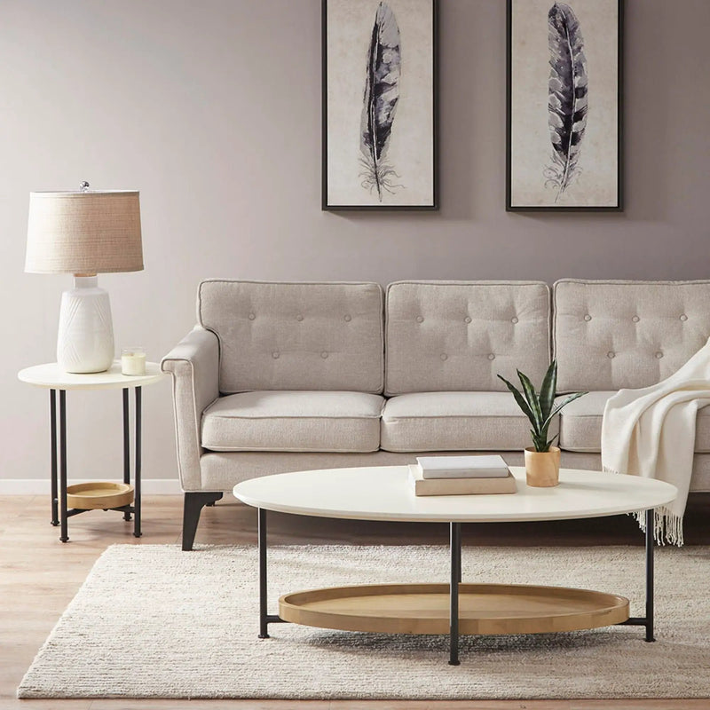 Oval End Table - White / Natural by HouseOfZazla