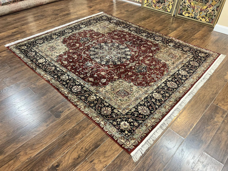 Pak Persian Rug 8x10, Wool Hand Knotted Vintage Carpet, Dark Red & Navy Blue, Dome Design Floral Medallion Rug, 8 x 10 Oriental Rug by Jewel Rugs