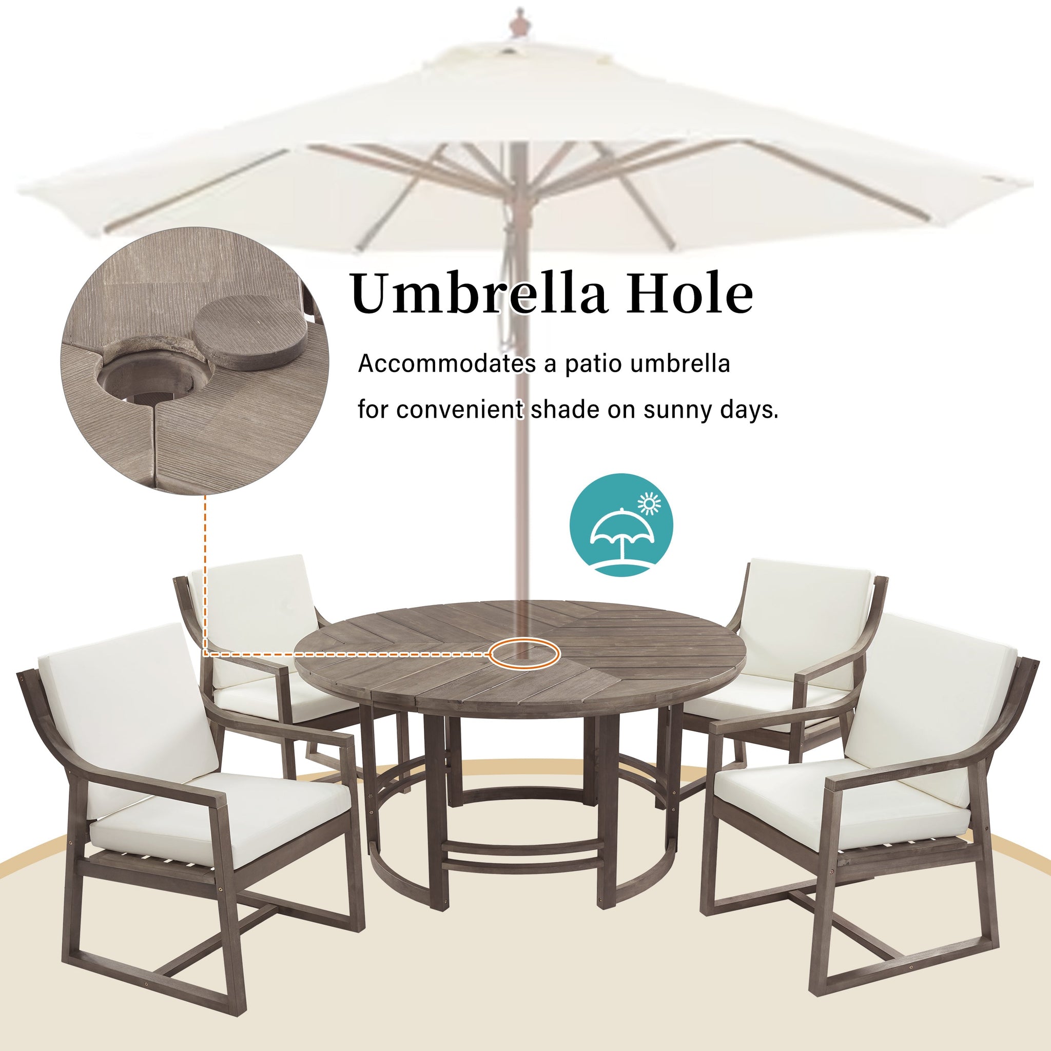 Outdoor Dining Set 5-Piece Patio Table and Chairs with Umbrella Hole by HouseOfZazla