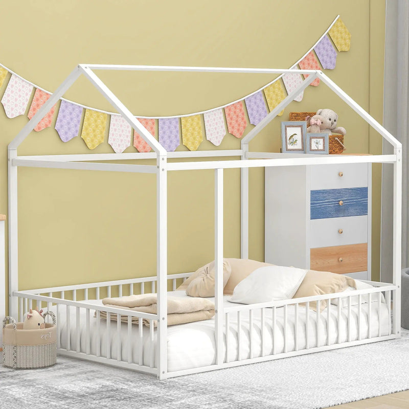 Metal Bed House Bed Frame With Fence by Unique Piece Furniture