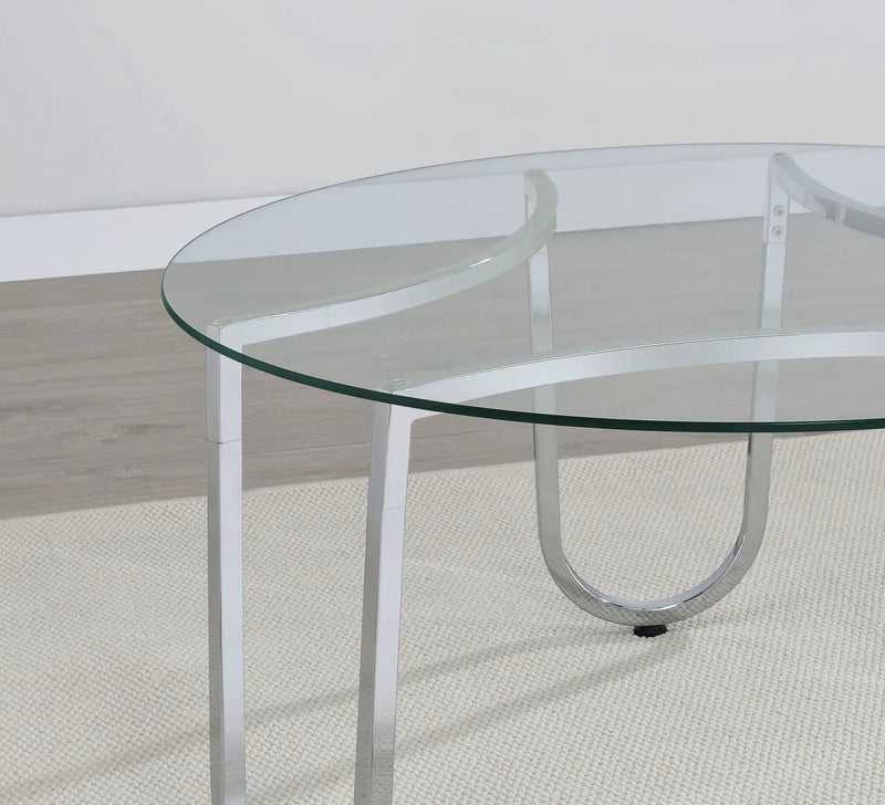 Beller Round Tempered Glass Top Cocktail Coffee Table Chrome by Unique Piece Furniture