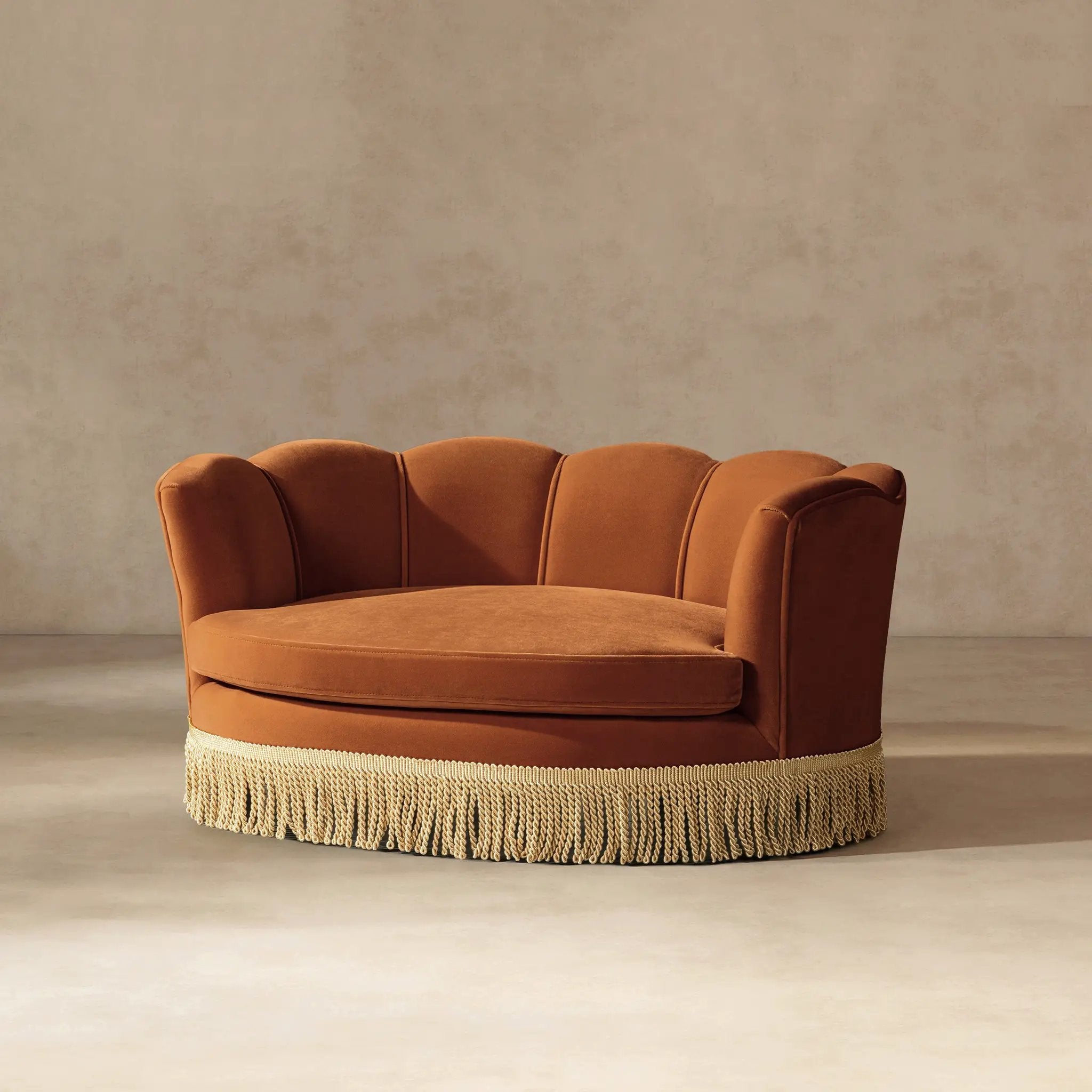 Clara 34.5" Scalloped Pet Sofa Bed, Medium, Burnt by HouseOfZazla