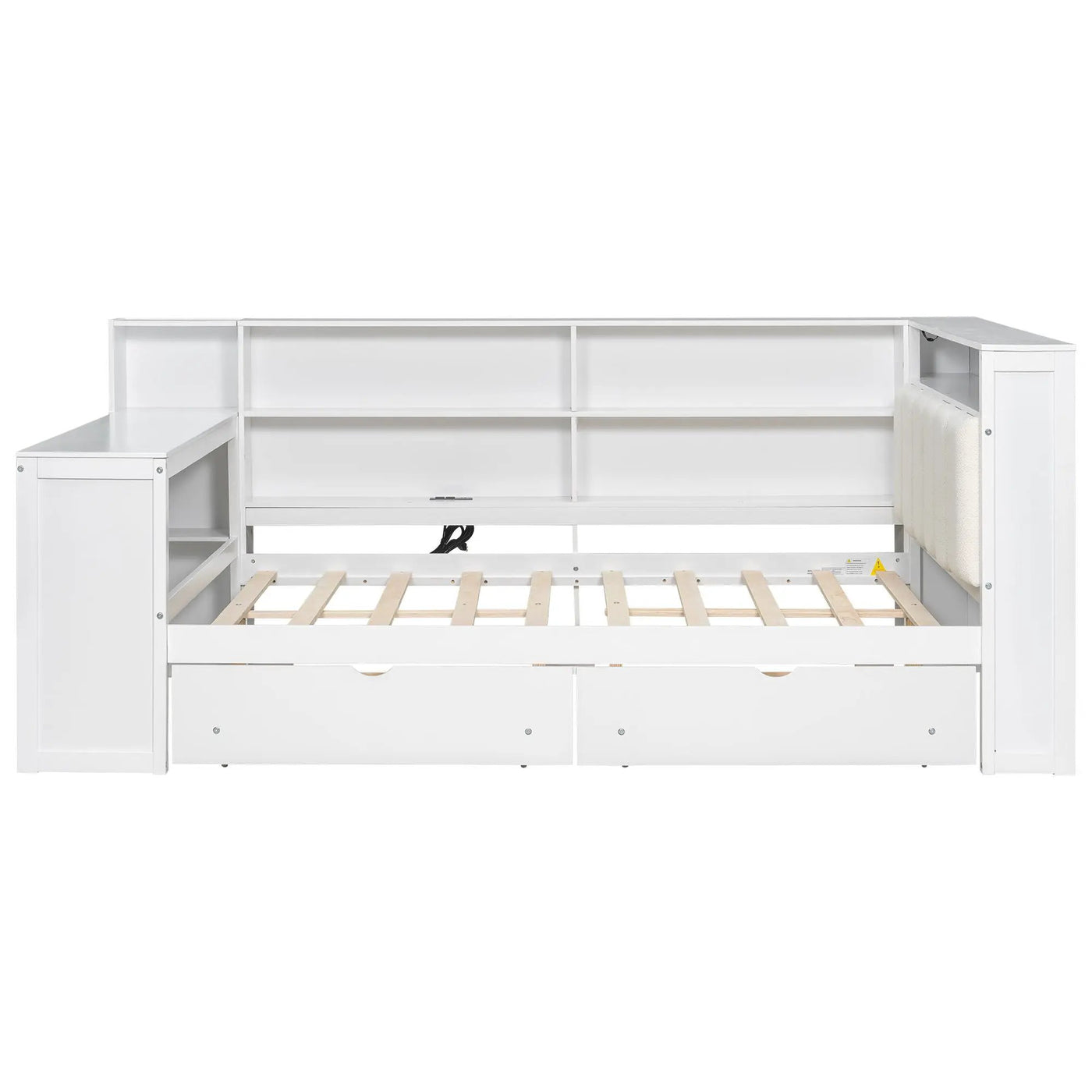Platform Bed With Storage Shelves, Drawers, Charging Station, LED, Desk by HouseOfZazla