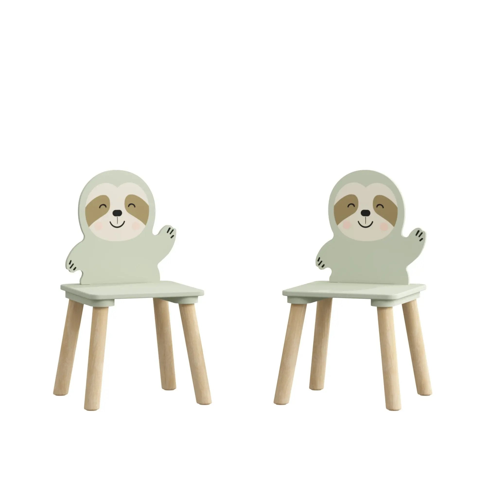 Sloth Themed Table And Chair Set With 2 Cute Animal Chairs - Natural Wood / Sage Green by HouseOfZazla