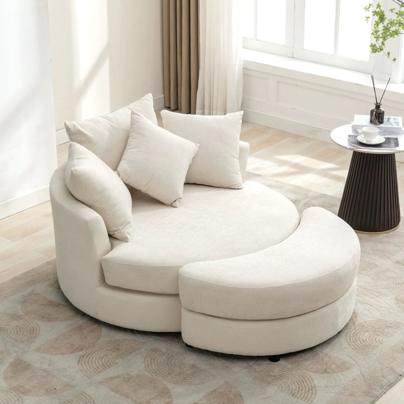 360° Swivel Accent Barrel Chair With Storage Ottoman & 4 Pillows, Modern Leisure Chair Round Accent For Living Room by HouseOfZazla