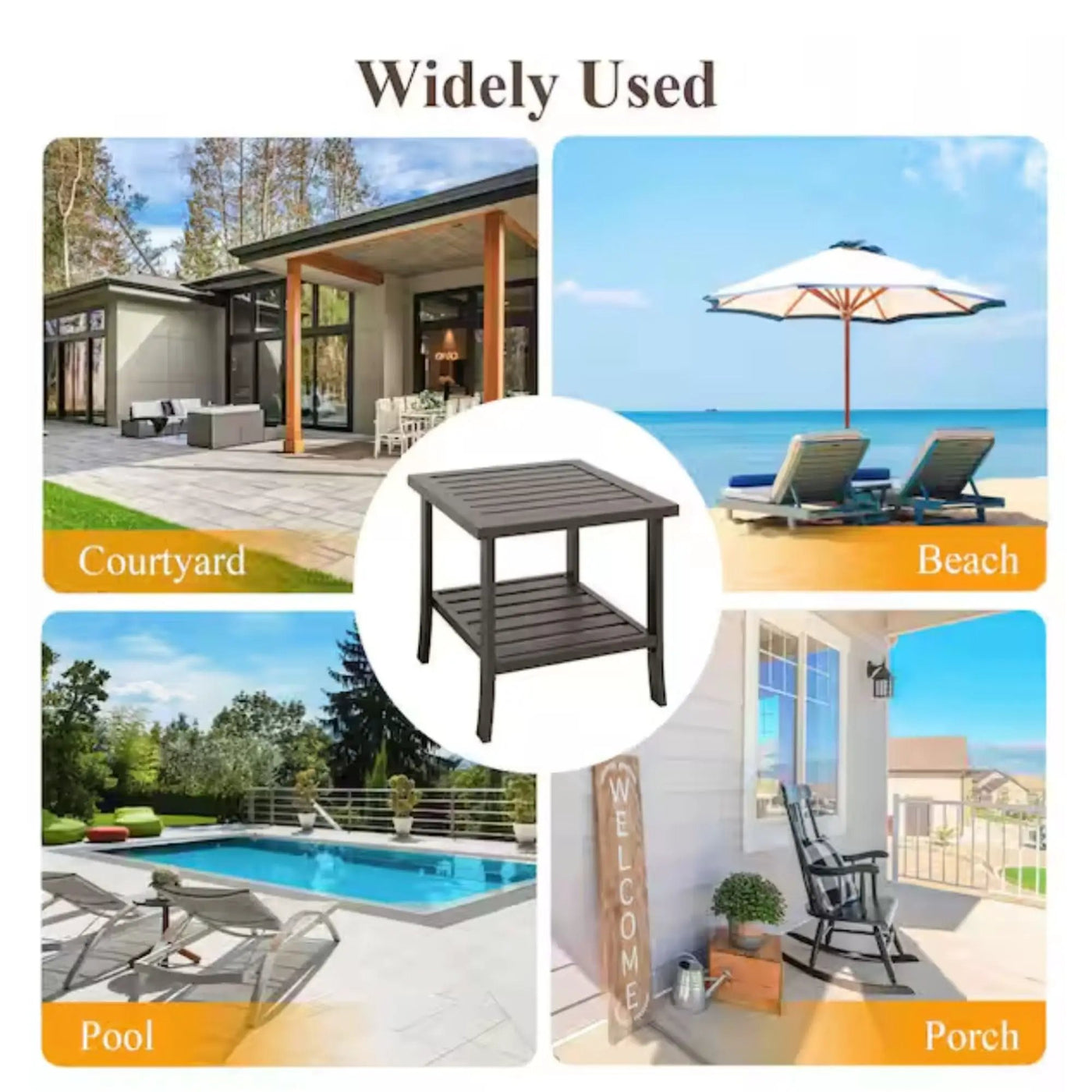 Square 2 Tier All-Weather Outdoor Side Table With Slatted Top by HouseOfZazla