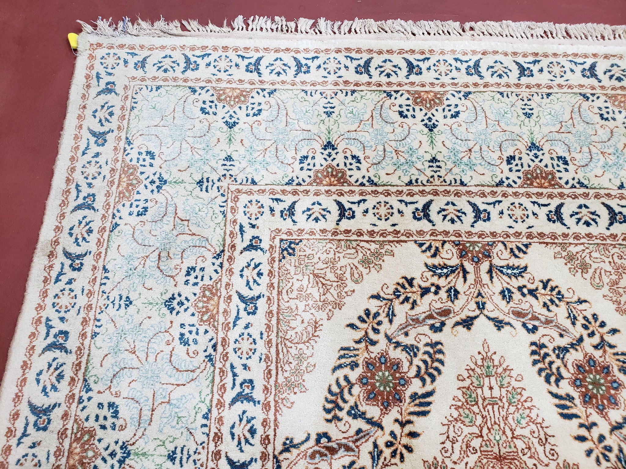 Fine Antique Persian Light Colored Kashan Carpet, 7x12, Top Quality, Rare, Ivory & Blues, Hand-Knotted, Wool by Jewel Rugs