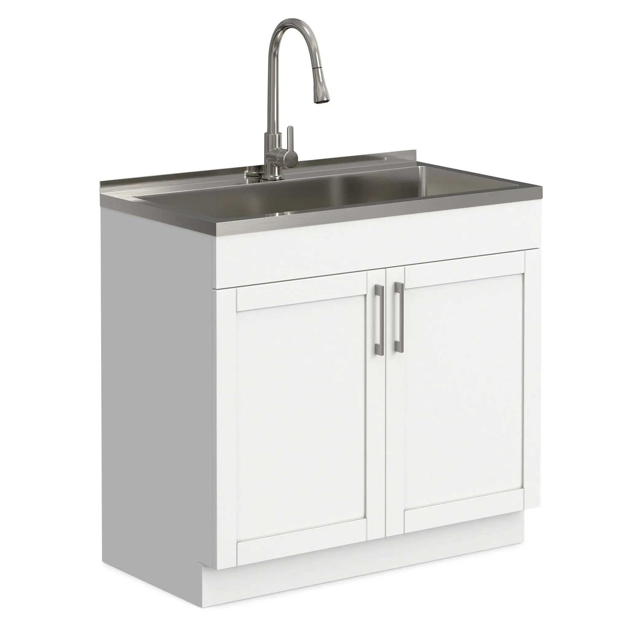 Modern Shaker All-In-One Laundry Utility Sink And Cabinet with Pull Out Faucet by HouseOfZazla