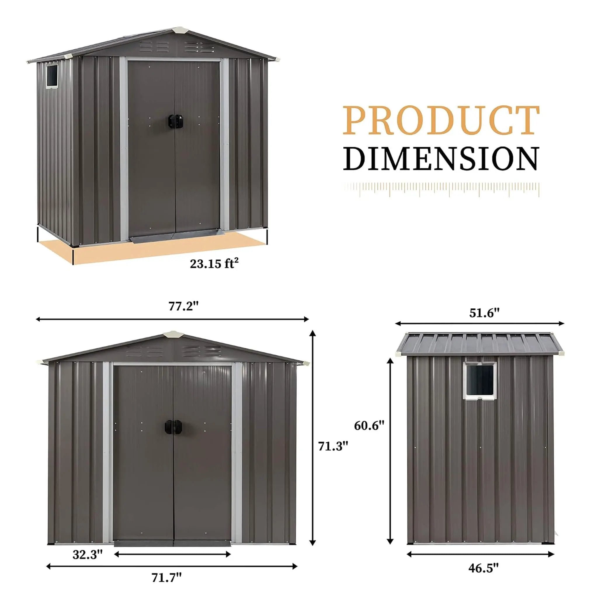 [04X06FT] Alora Outdoor All-Weather Galvanized Metal Storage Shed With Sliding Door (SAK96472) by SAKSBY WHOLESALE