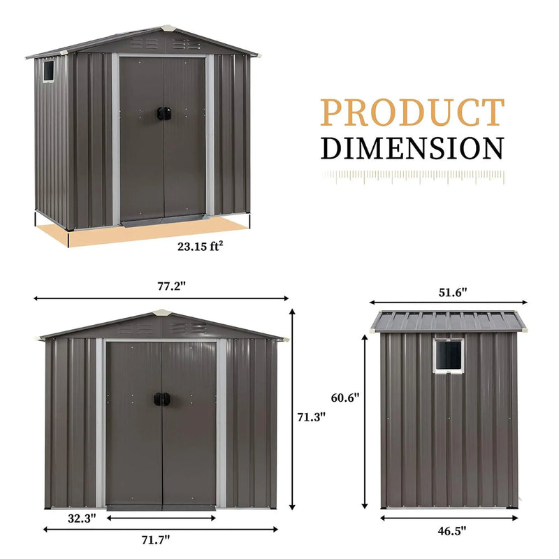 [04X06FT] Alora Outdoor All-Weather Galvanized Metal Storage Shed With Sliding Door (SAK96472) by SAKSBY WHOLESALE