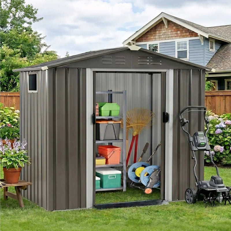 [04X06FT] Alora Outdoor All-Weather Galvanized Metal Storage Shed With Sliding Door (SAK96472) by SAKSBY WHOLESALE