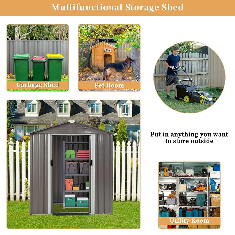 [04X06FT] Alora Outdoor All-Weather Galvanized Metal Storage Shed With Sliding Door (SAK96472) by SAKSBY WHOLESALE