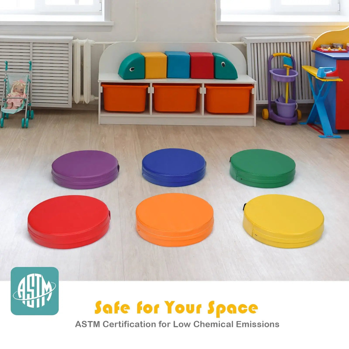 6 Pieces 15 Inch Round Toddler Floor Cushions by DirectDeals