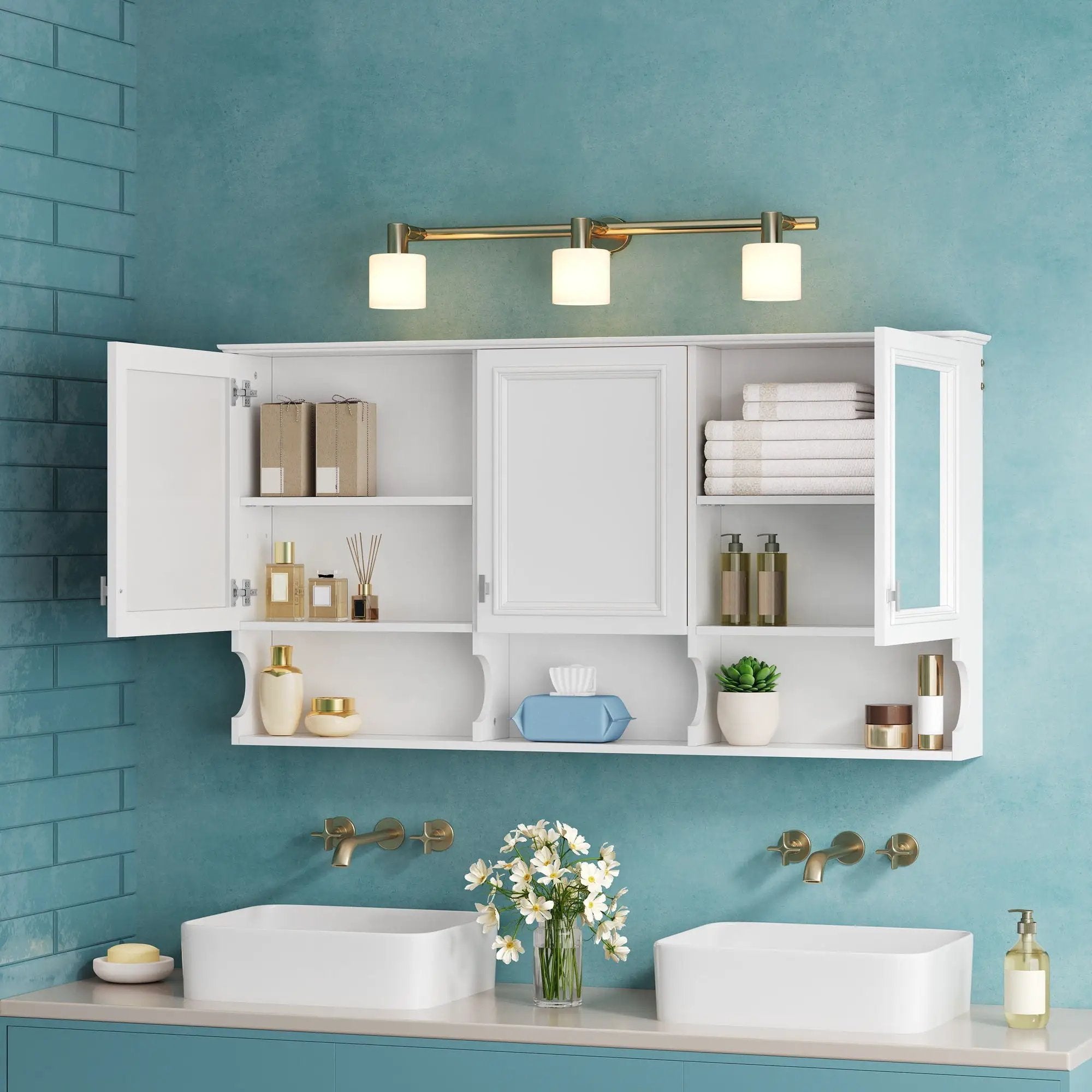 Wall-Mounted Mirror Medicine Cabinet with Adjustable Shelves and Open Storage by HouseOfZazla
