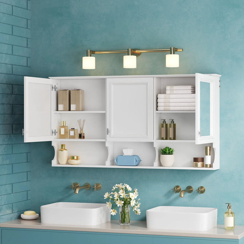 Wall-Mounted Mirror Medicine Cabinet with Adjustable Shelves and Open Storage by HouseOfZazla