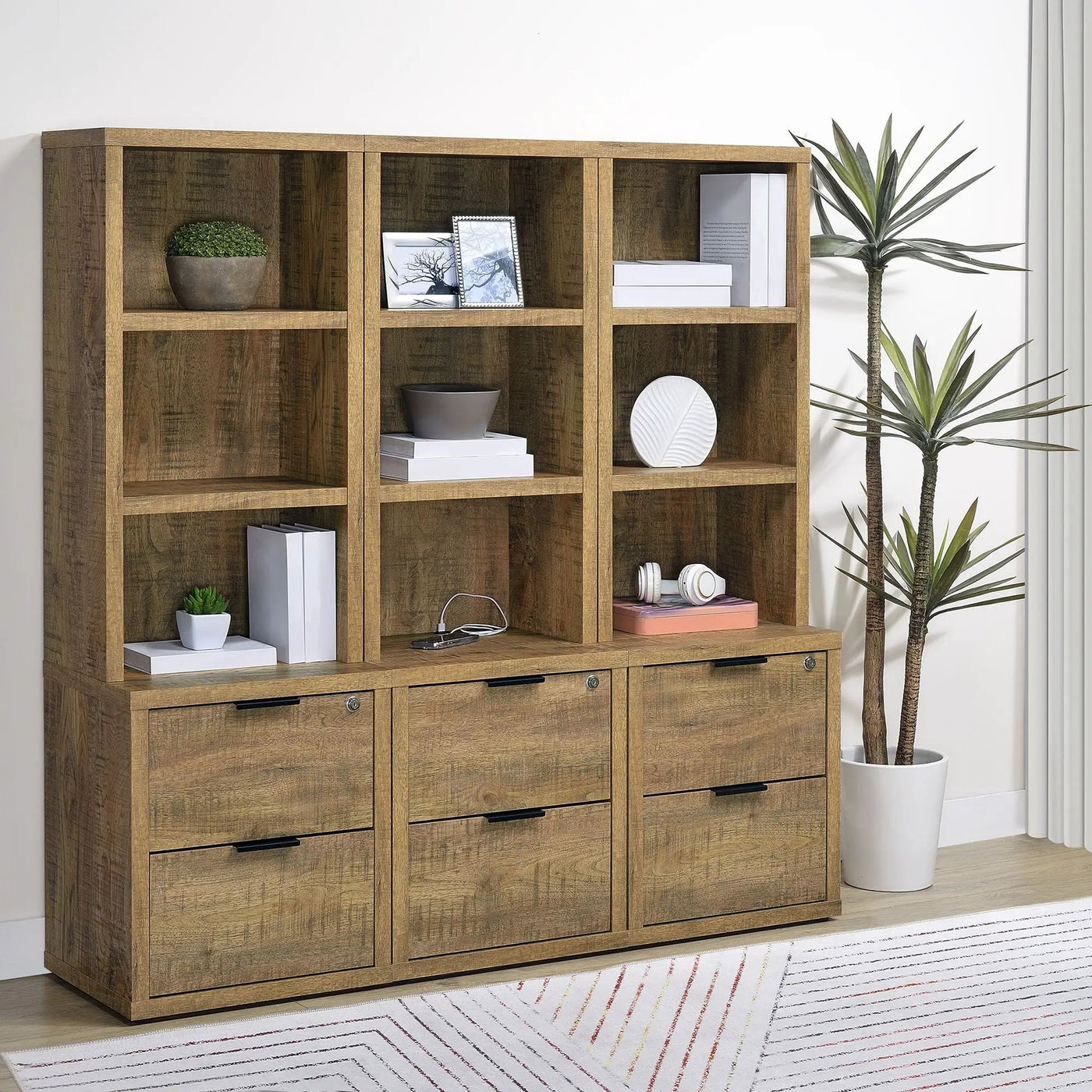 Geary - 3 Shelf Bookcase With USB Charging And Lockable Top Drawer by HouseOfZazla