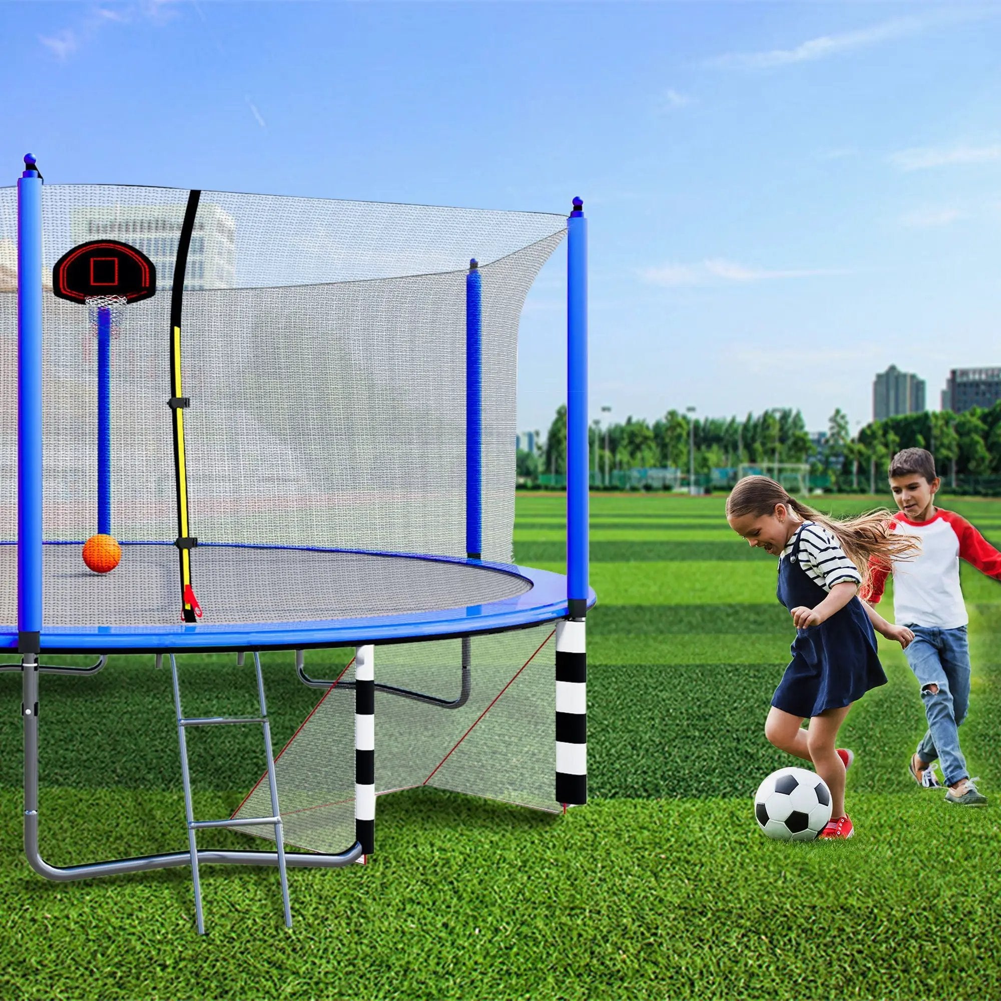 16Ft Trampoline With Basketball Hoop Pump And Ladder (Inner Safety Enclosure) With Soccer Goal by HouseOfZazla