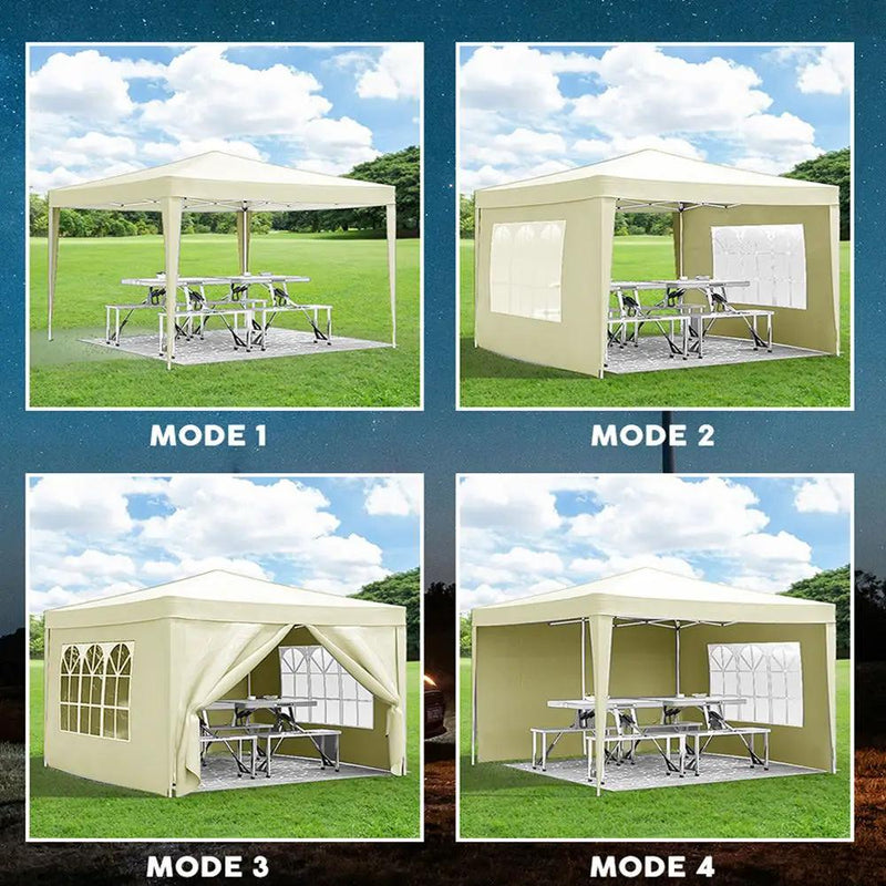 10'X10' Folding Canopy With 4 Removable Sidewalls Outdoor Event Shelter UPF 50+ Gazebo Portable Tents For Parties Beach Camping Wedding Ez Pop Up Canopy 4 Pieces Weight Bag + Carry Bag by Unique Piece Furniture
