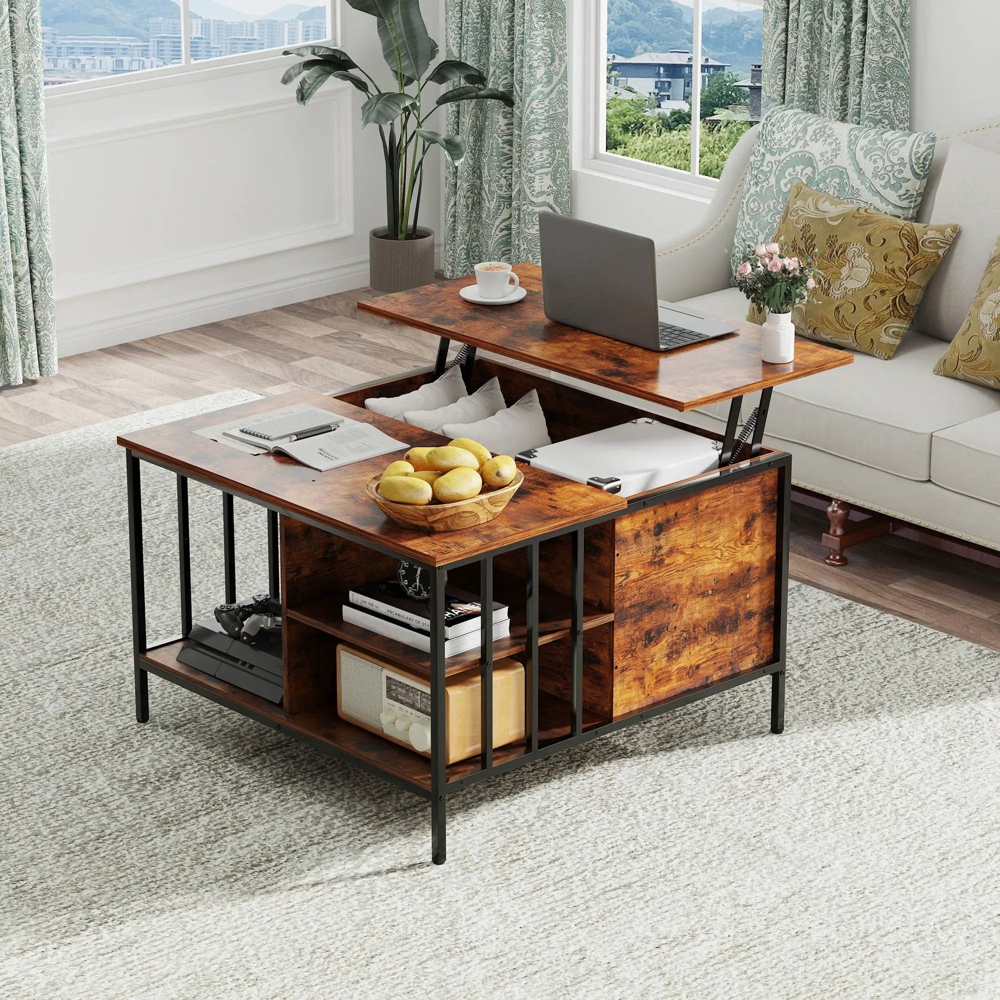 Lift Top Coffee Table With Storage Adjustable Height - Black by Unique Piece Furniture