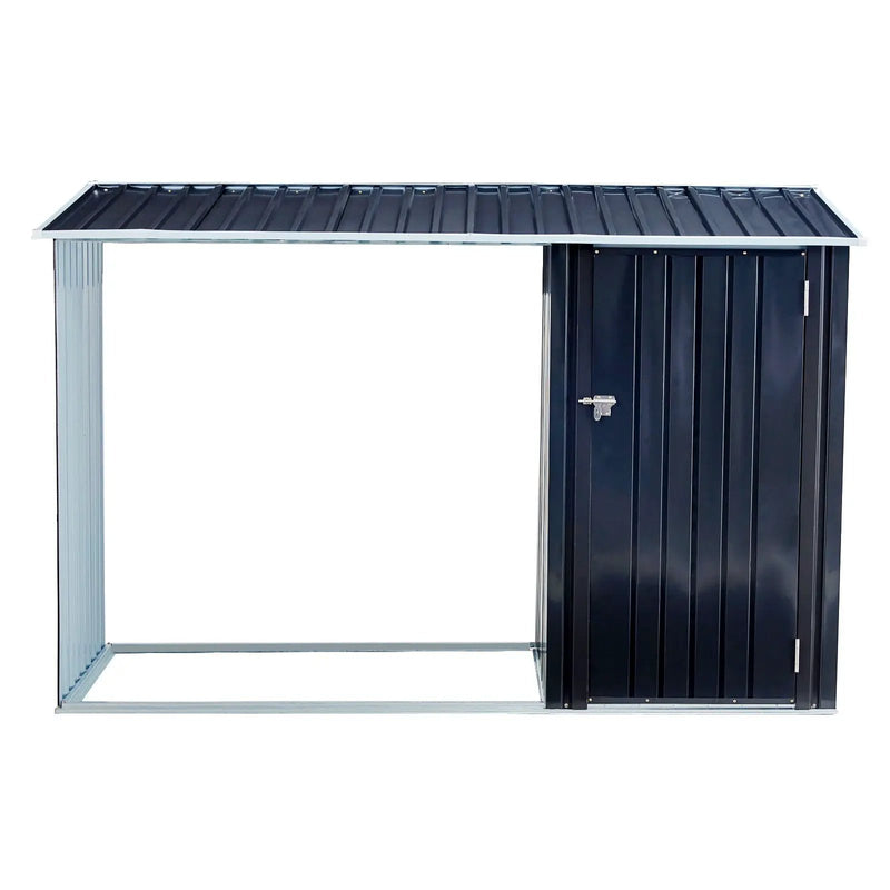 Firewood Storage Shed, Outdoor Firewood Rack, Outdoor Storage Shed With Log Holder, Firewood Shelter For Patio, Anthracite Galvanized Steel - Black by HouseOfZazla