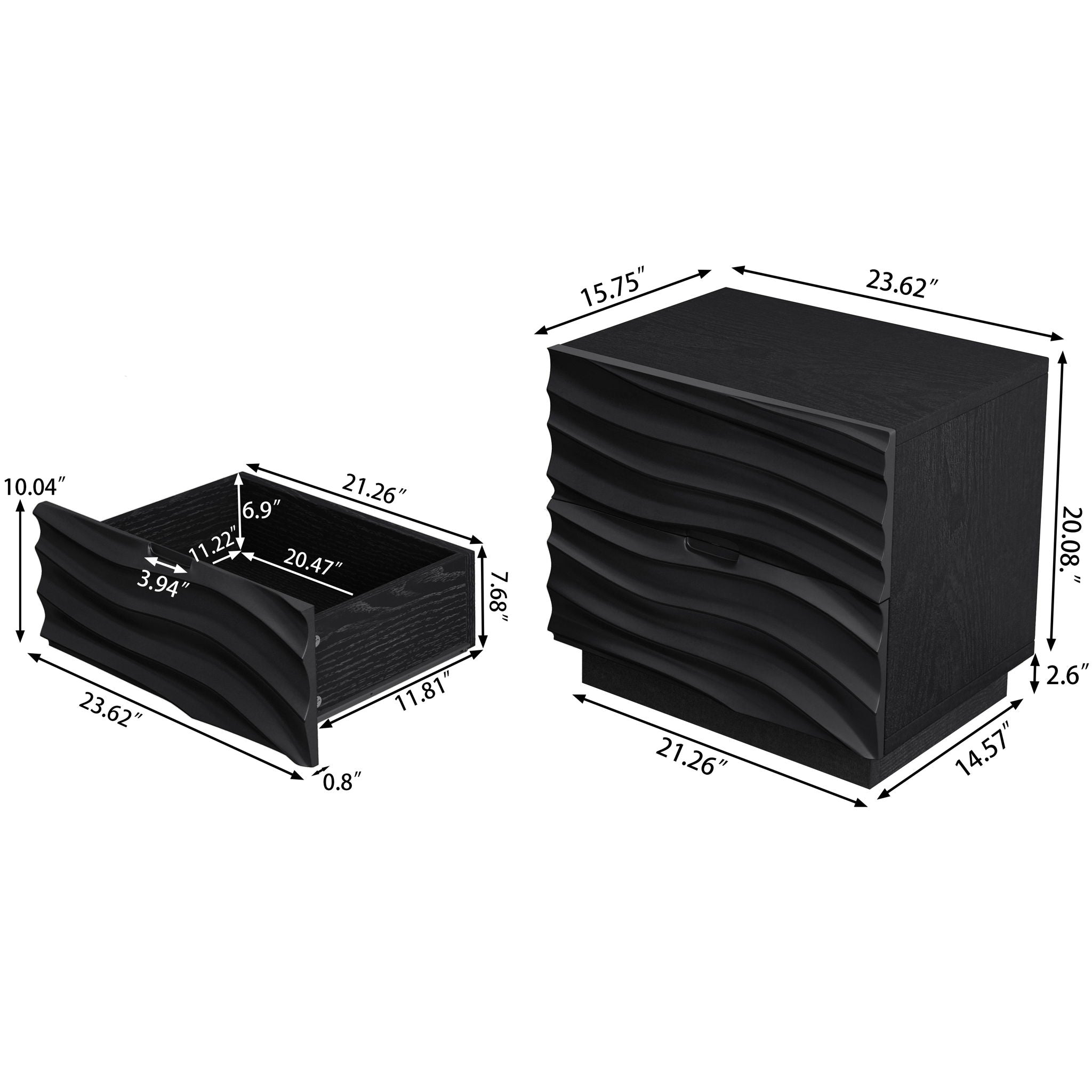 Nightstands, Bedside Table With 2 Drawers (Set of 2) - Black by HouseOfZazla