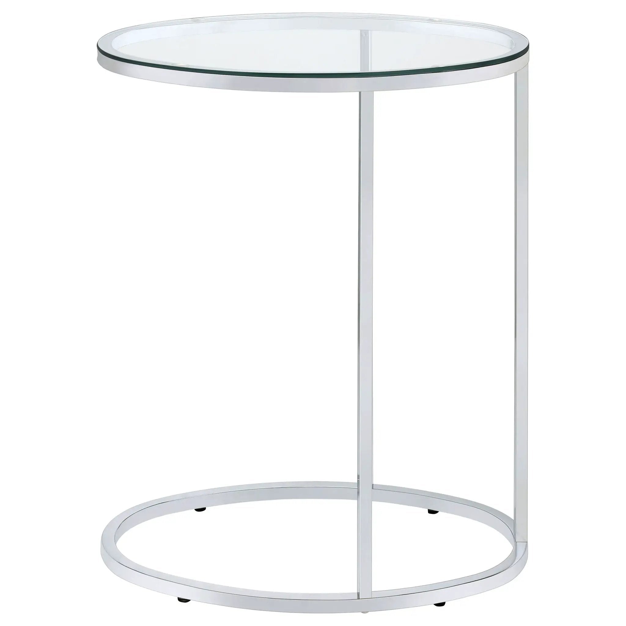 Kyle Oval Glass Top C-Shaped Sofa Side Table Chrome by Unique Piece Furniture