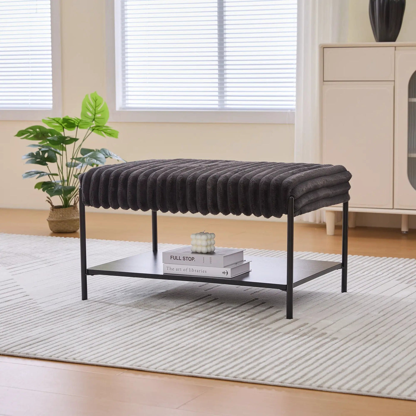 Upholstered Ottoman Coffee Table Foot Rest With Open Storage by HouseOfZazla