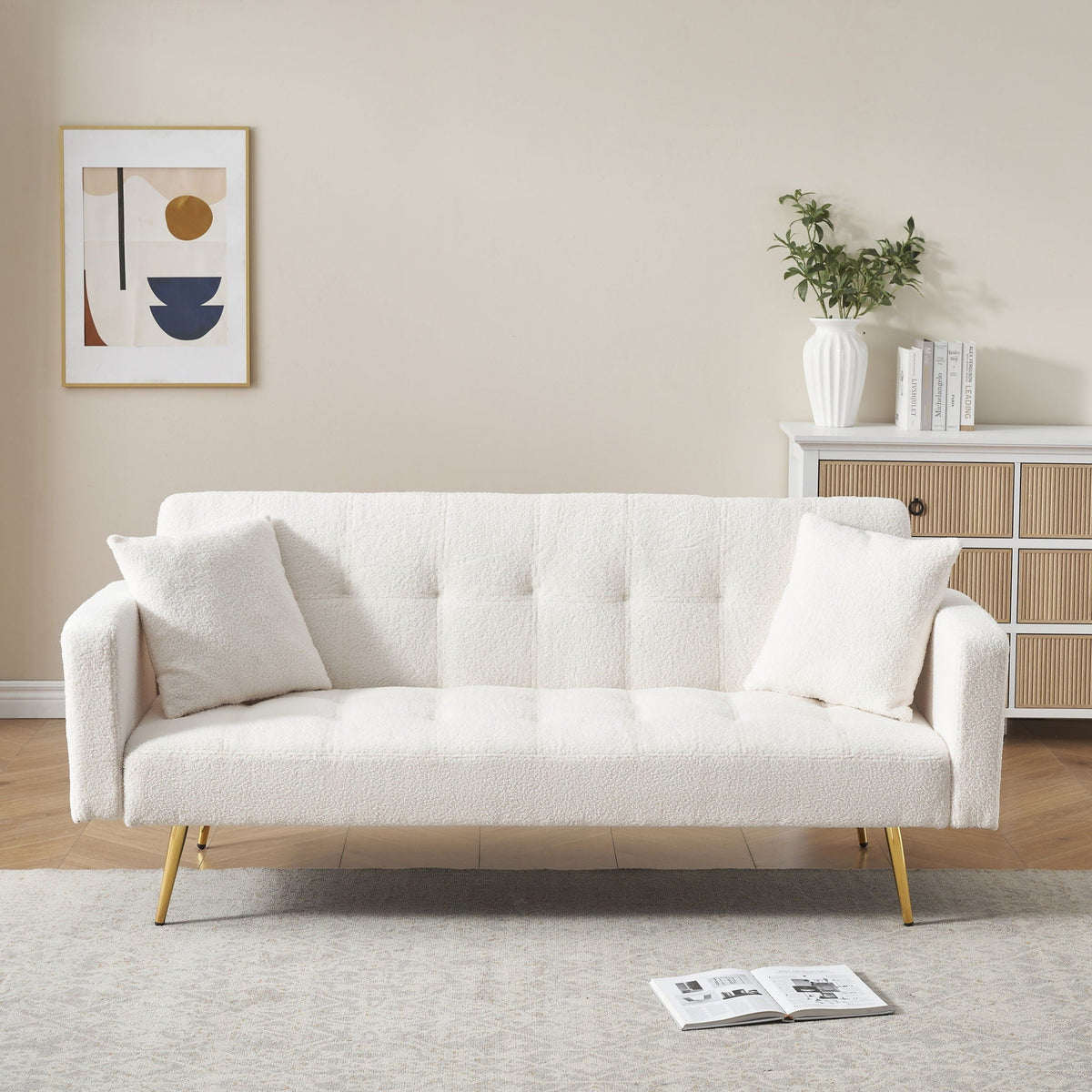 Teddy Fleece Futon Sofa Bed with Plush Throw Pillows - Multiple Colors, photo 5 of 13