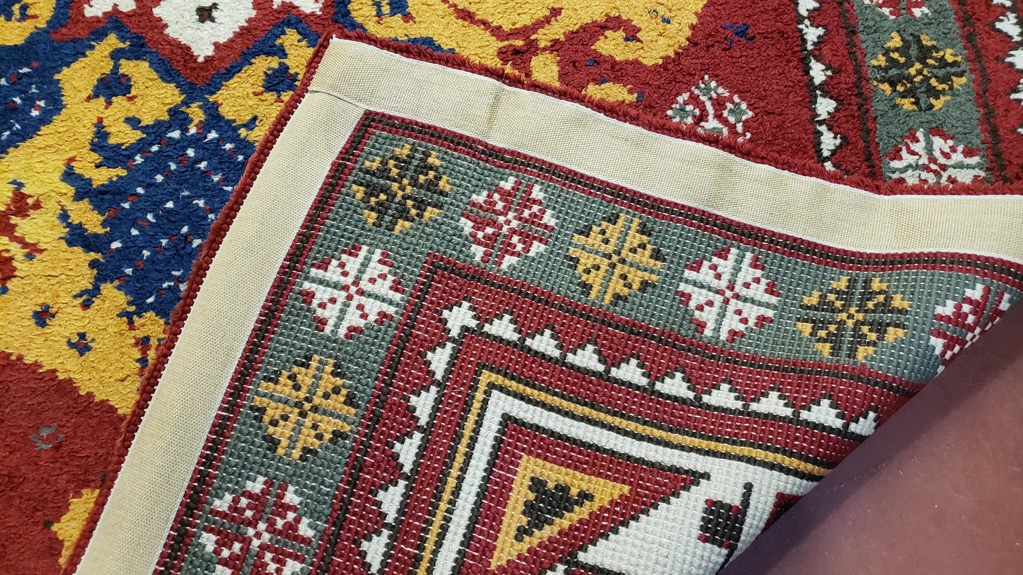 Colorful Moroccan Heriz Rug 6x9, Large Central Medallion, Red Yellow Blue by Jewel Rugs