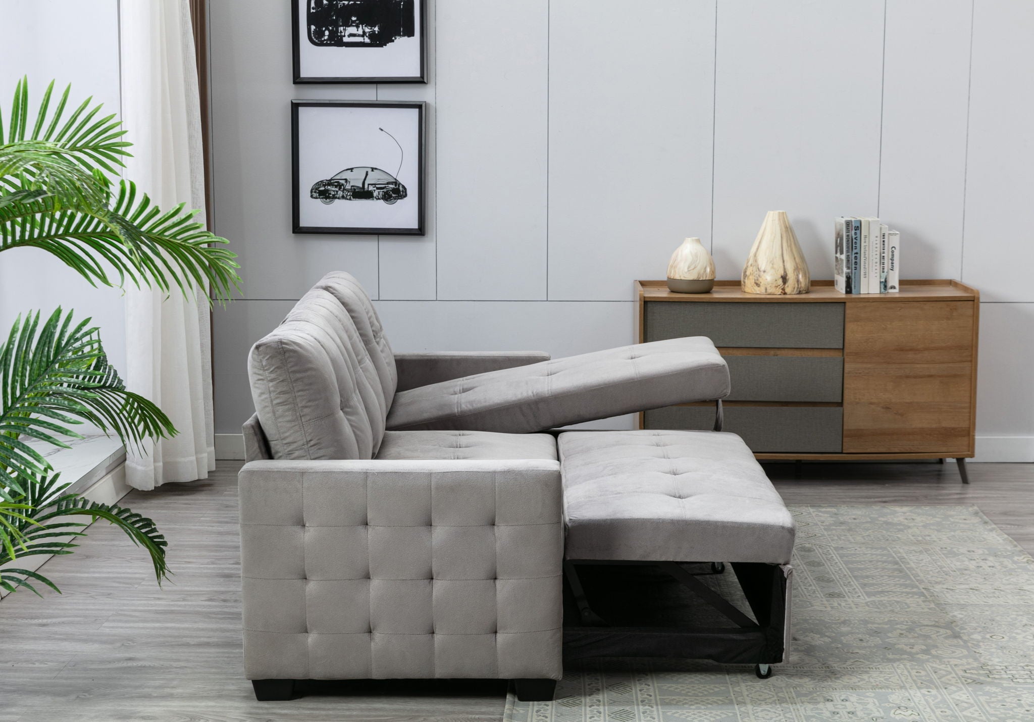 Reversible Sectional Storage Sleeper Sofa Bed, L-Shape 2 Seat Sectional Chaise With Storage, Skin-Feeling Fabric by HouseOfZazla