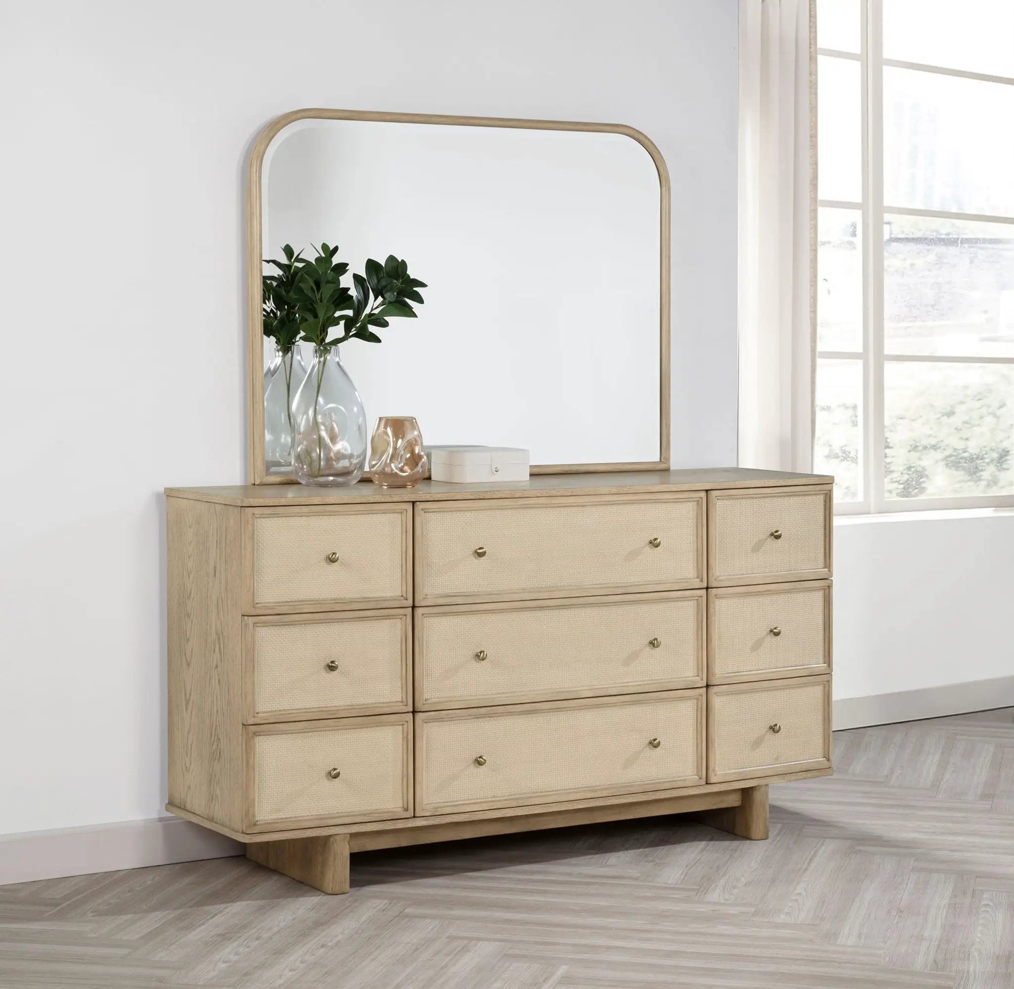 Kailani 9-drawer Dresser and Mirror Beige Oak by Unique Piece Furniture