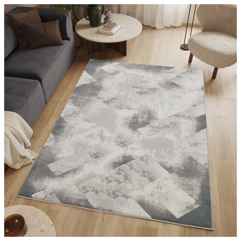 Geometric 3D Effect Area Rug with Durable Polyester - Ivory / Gray, photo 2 of 7
