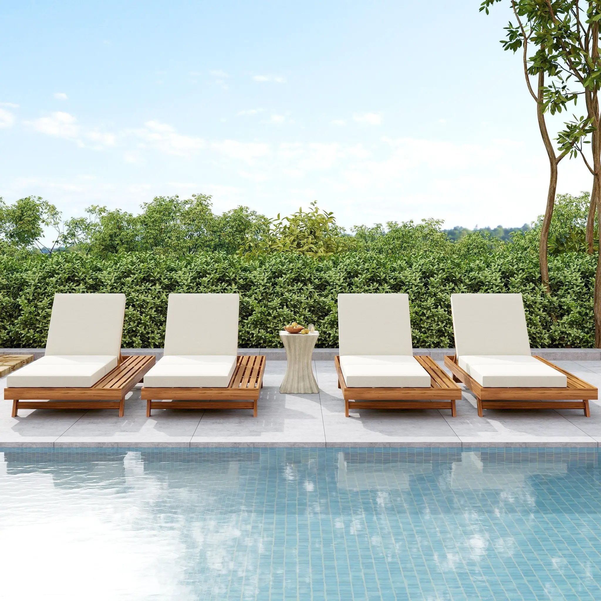 Lounge Chaise Set with Acacia Solid Wood and Cream Cushion by HouseOfZazla