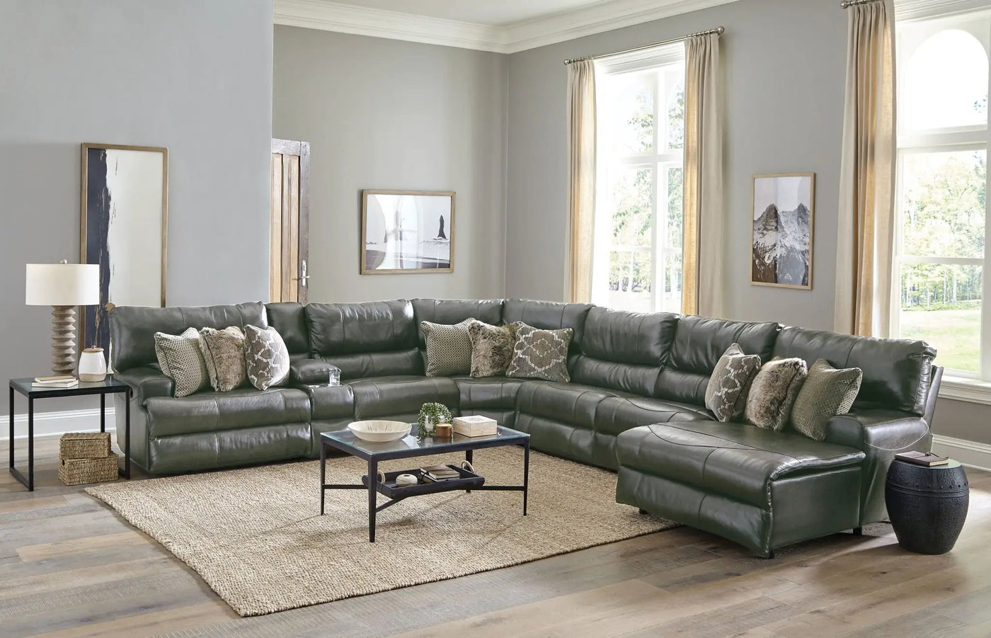 Como - 7 Piece Italian Leather Match Reclining Sectional by Unique Piece Furniture