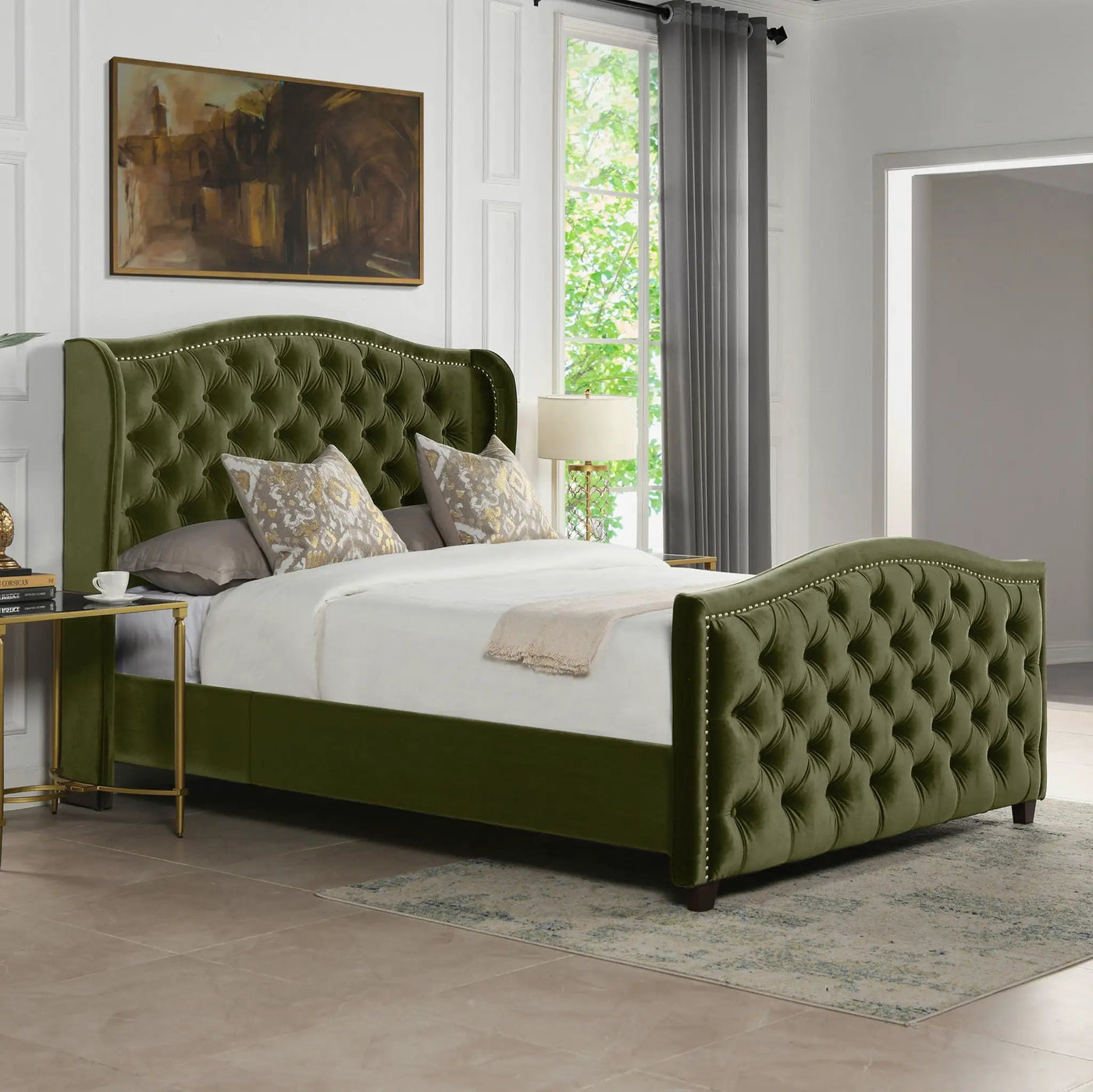 Marcella - Upholstered Shelter Headboard Bed Set by HouseOfZazla