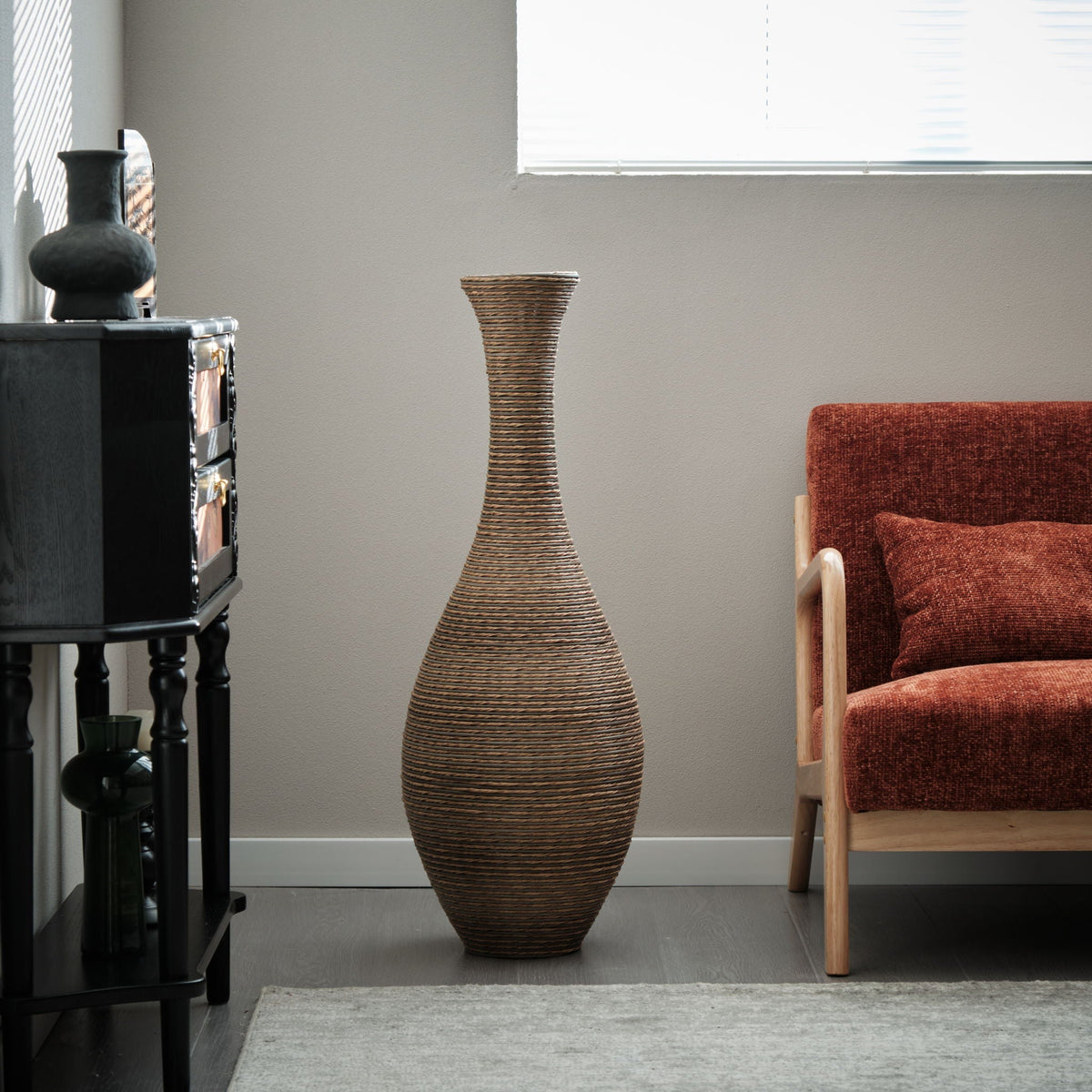 Tall Artificial Rattan Floor Vase with Artistic Design - Beige / Gray, photo 2 of 23