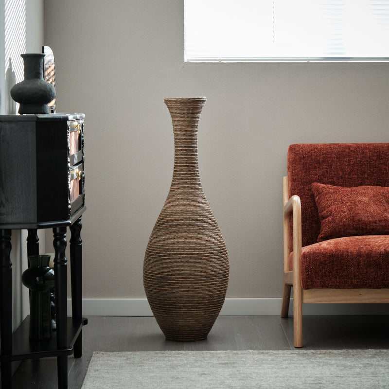 Tall Artificial Rattan Floor Vase with Artistic Design - Beige / Gray, photo 2 of 23